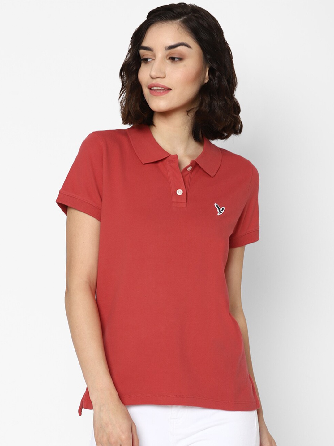 

AMERICAN EAGLE OUTFITTERS Women Red Polo Collar T-shirt