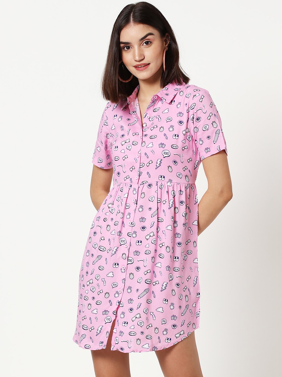 

Bewakoof Girls Pink Shirt Dress