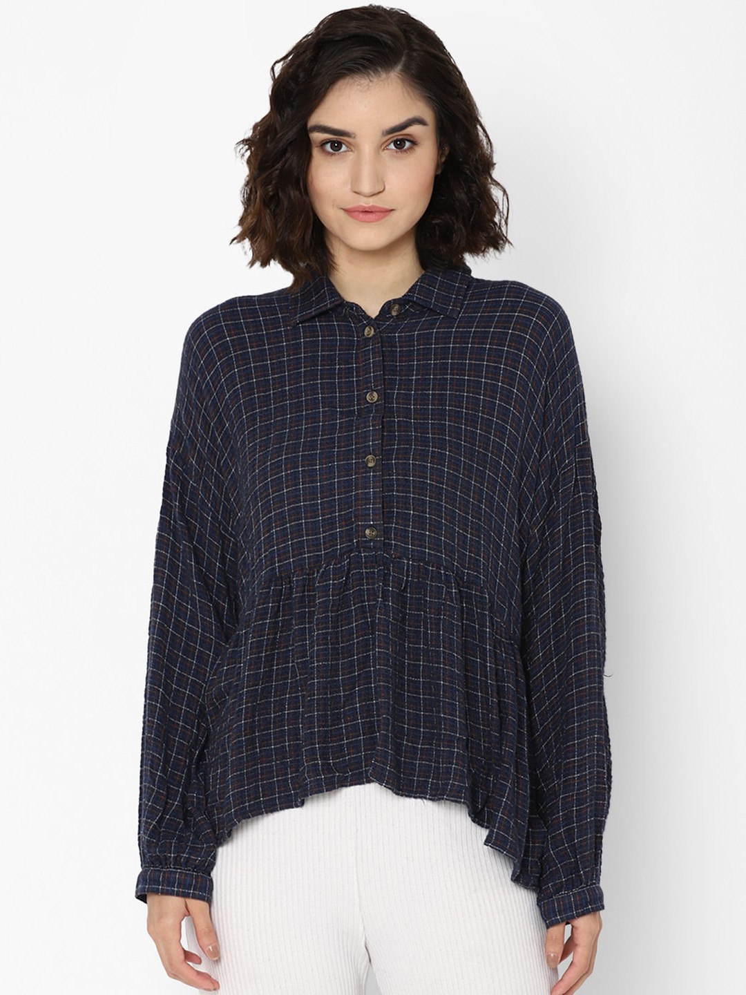 

AMERICAN EAGLE OUTFITTERS Women Navy Blue Checked Casual Shirt