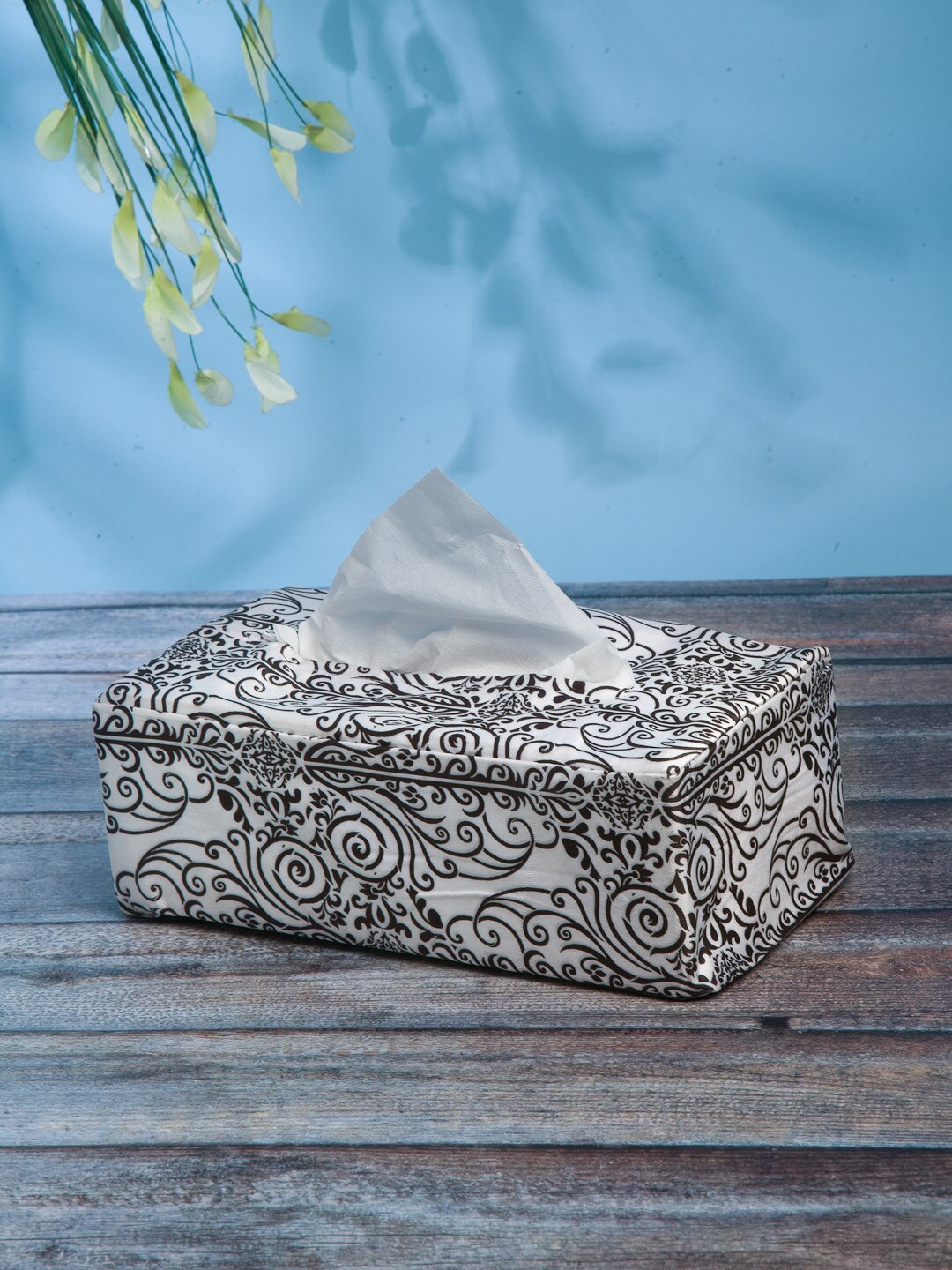 

DECOREALM Black & White Printed Poly Satin Tissue Box