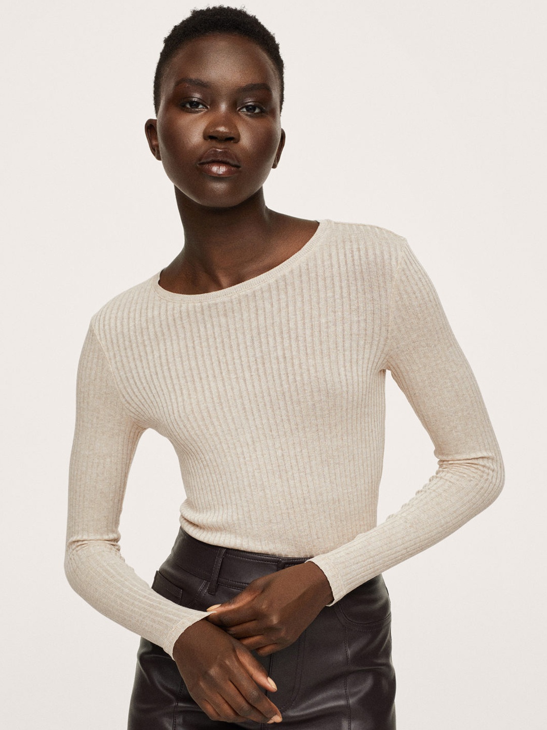 

MANGO Women Beige T-shirt