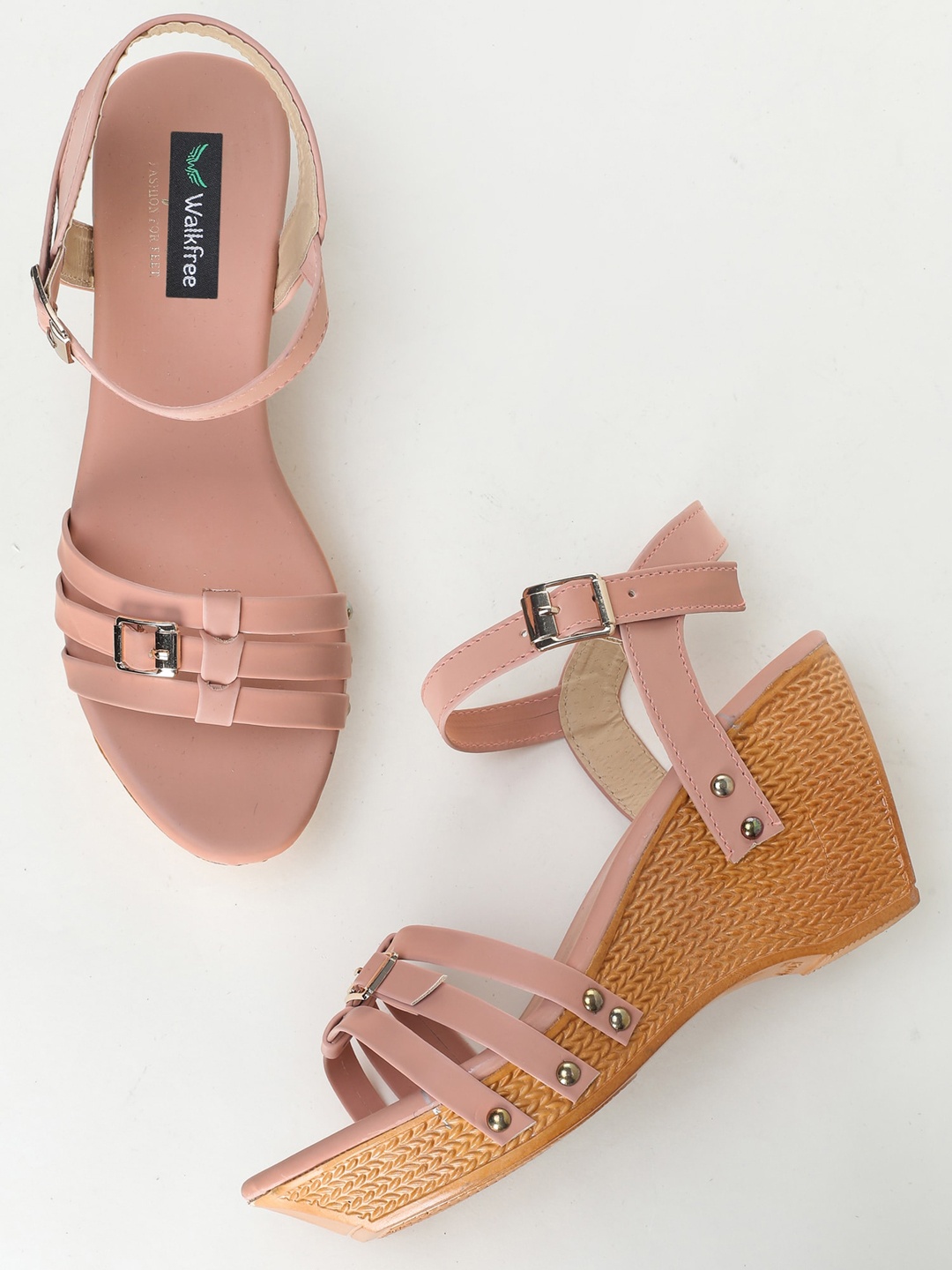 

Walkfree Peach-Coloured Wedge Sandals with Buckles