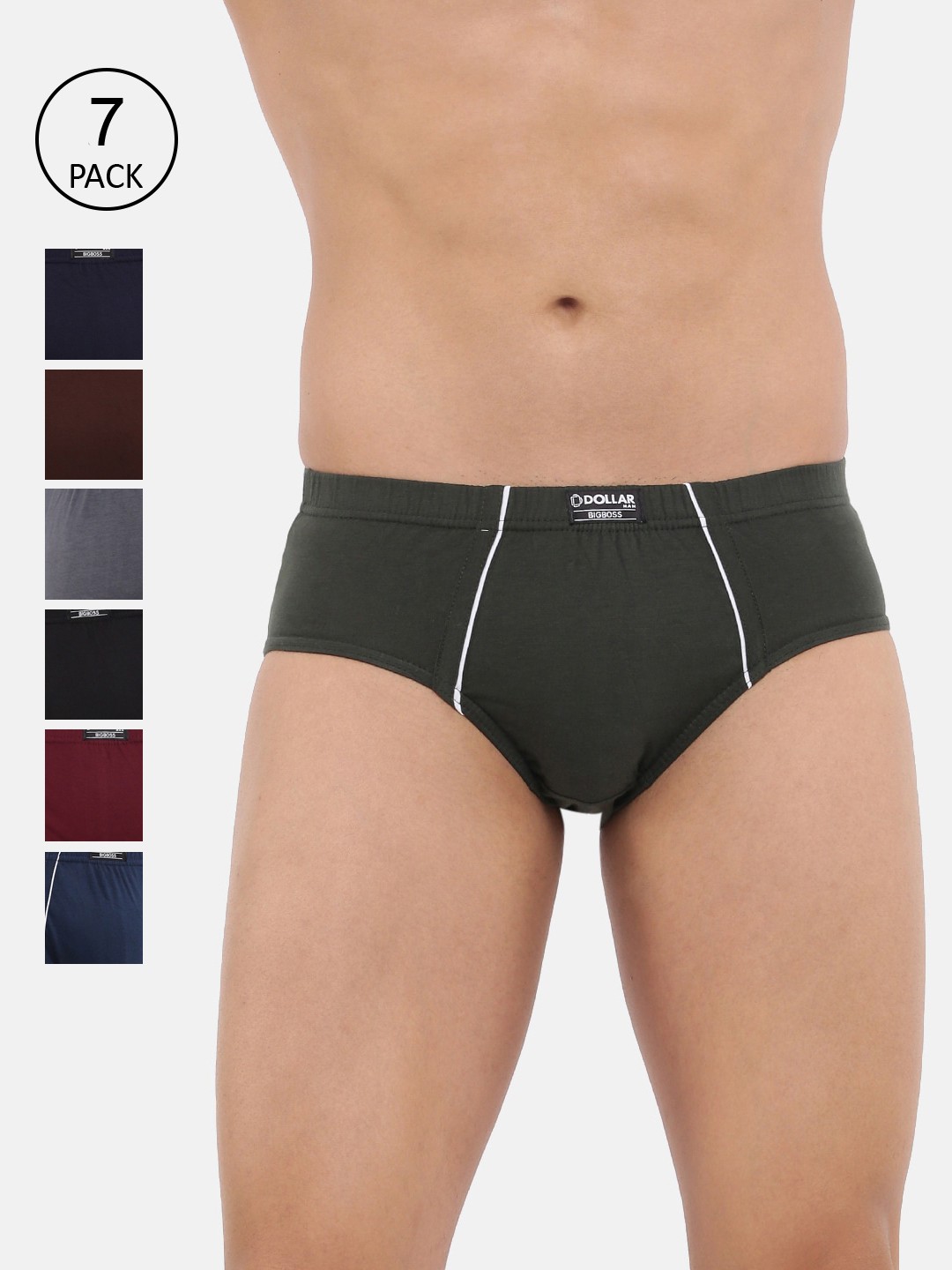 Dollar Bigboss Men Solid Pack of 7 Anti-Microbial Super Combed Cotton Briefs, Assorted