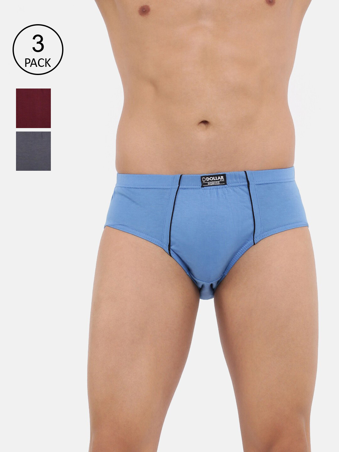 

Dollar Bigboss Men Assorted Pack of 3 Anti-Microbial Super Combed Cotton Brief