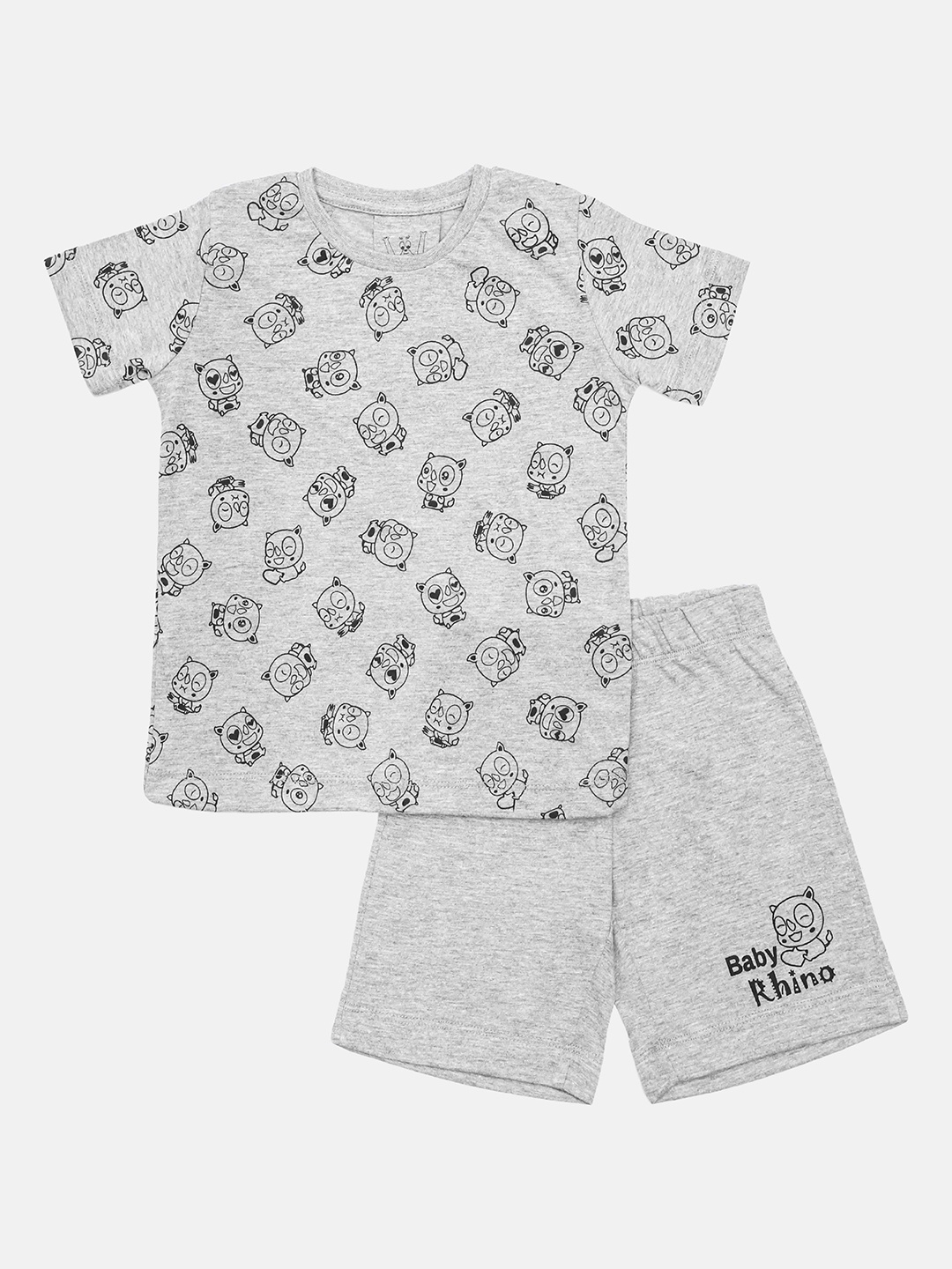 

Wyld Sprog Boys Grey & Black Printed T-shirt with Shorts