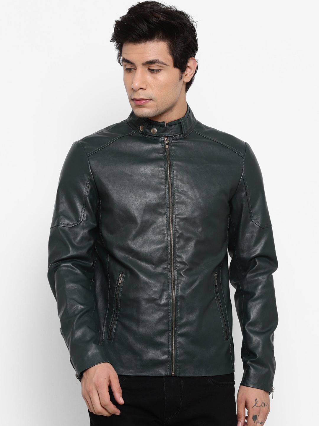 

WELBAWT Men Olive Green Lightweight e-Dry Technology Biker Jacket