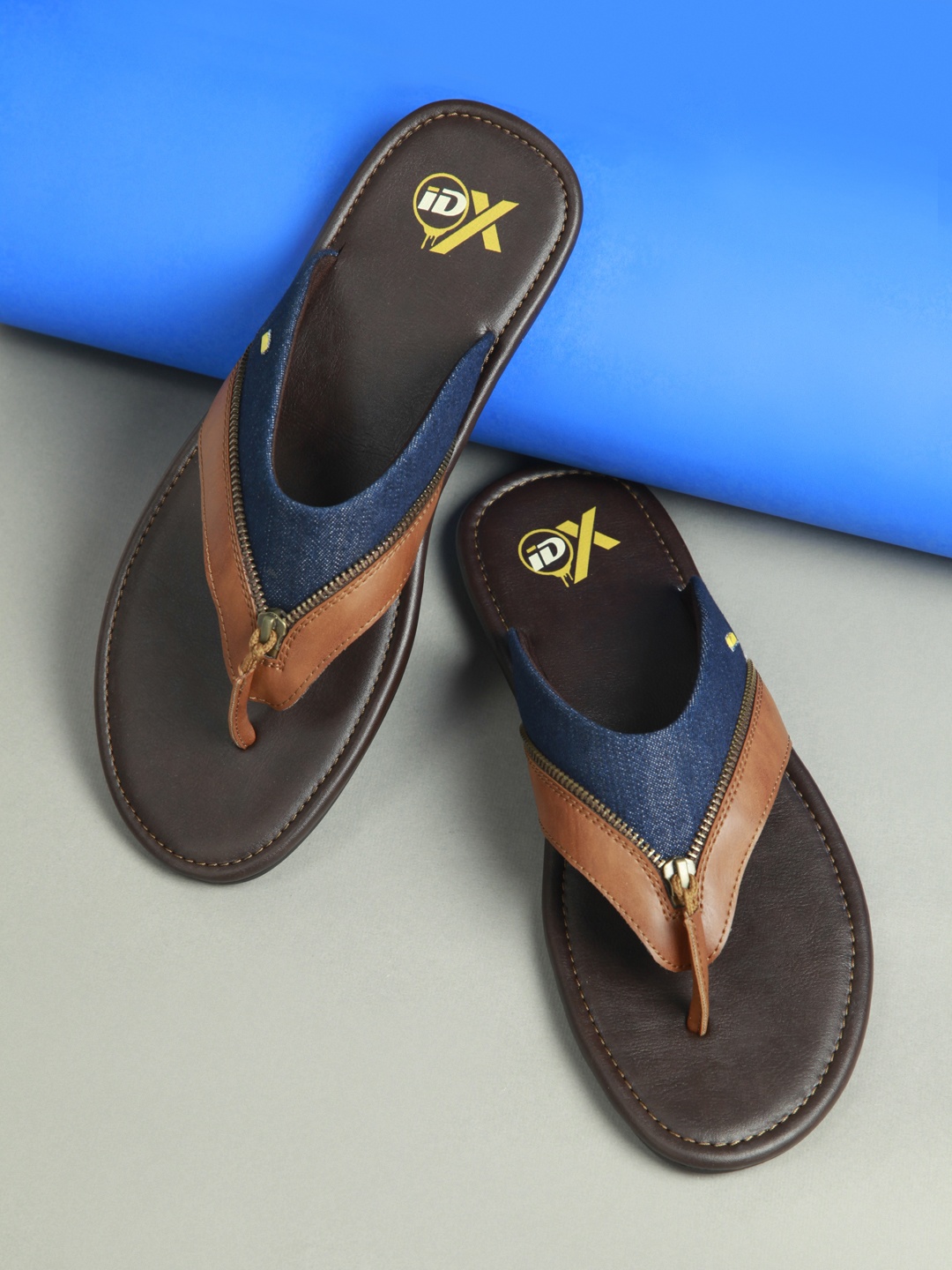 

ID Men Tan Brown & Navy Blue Colourblocked Comfort Sandals