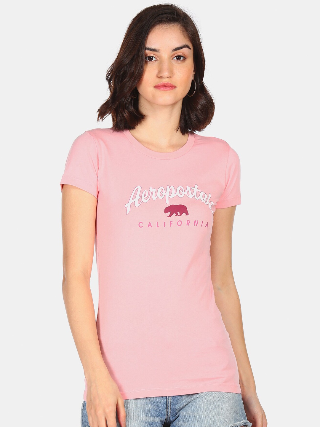 

Aeropostale Women Pink Typography Printed Pockets T-shirt