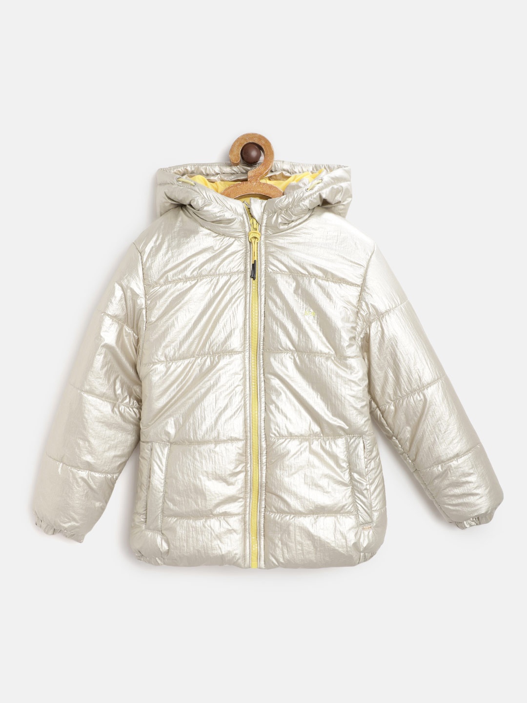 

Okane Girls Muted Golden Solid Hooded Puffer Jacket, Gold