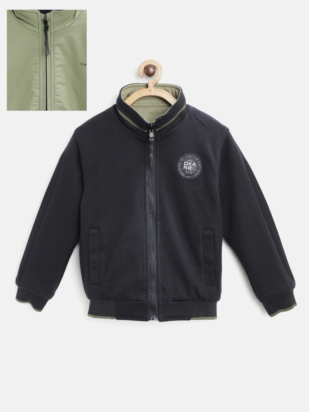 

Okane Boys Navy Blue & Olive Green Reversible Bomber Jacket