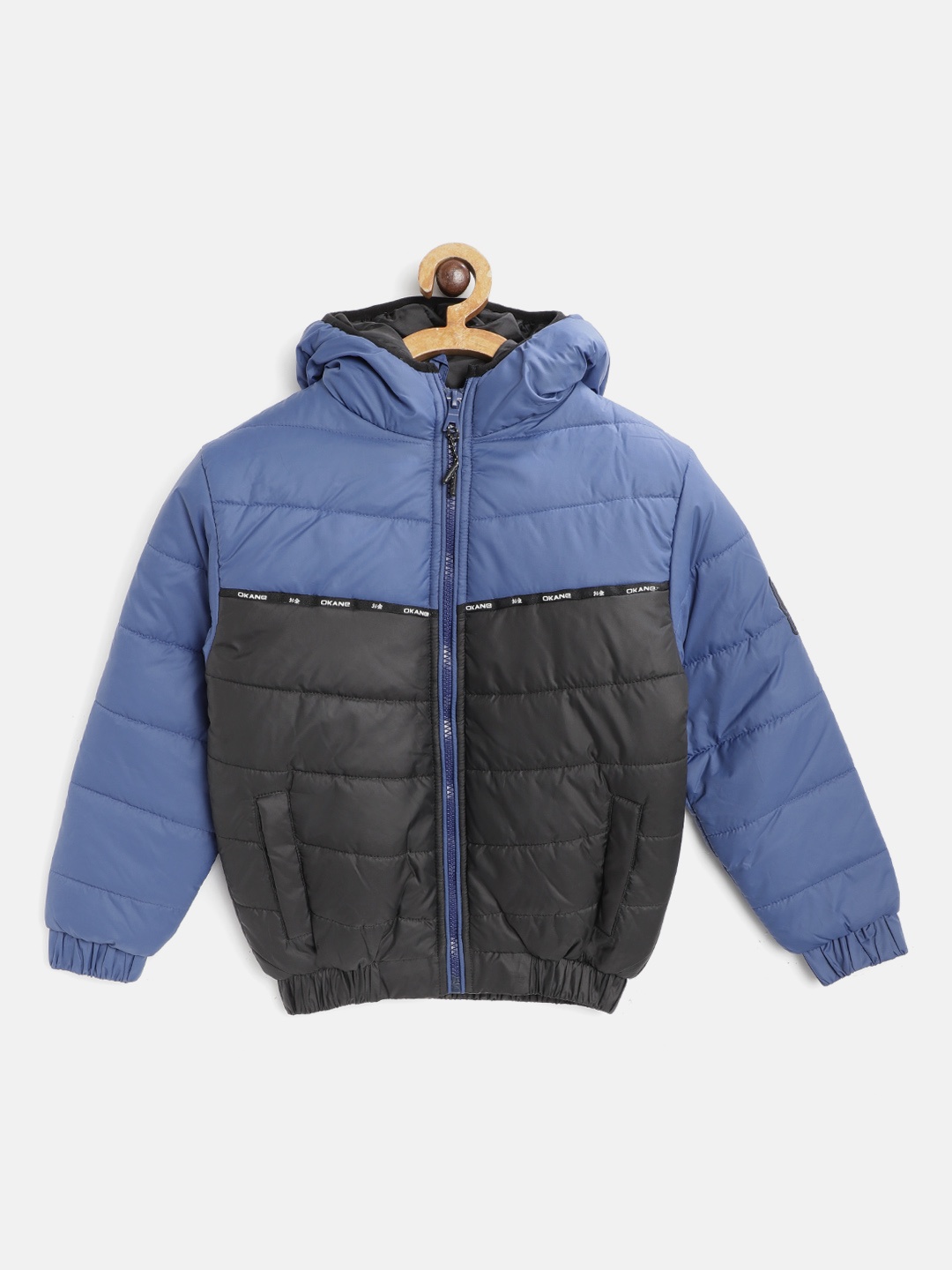 

Okane Boys Blue & Black Colourblocked Hooded Bomber Jacket