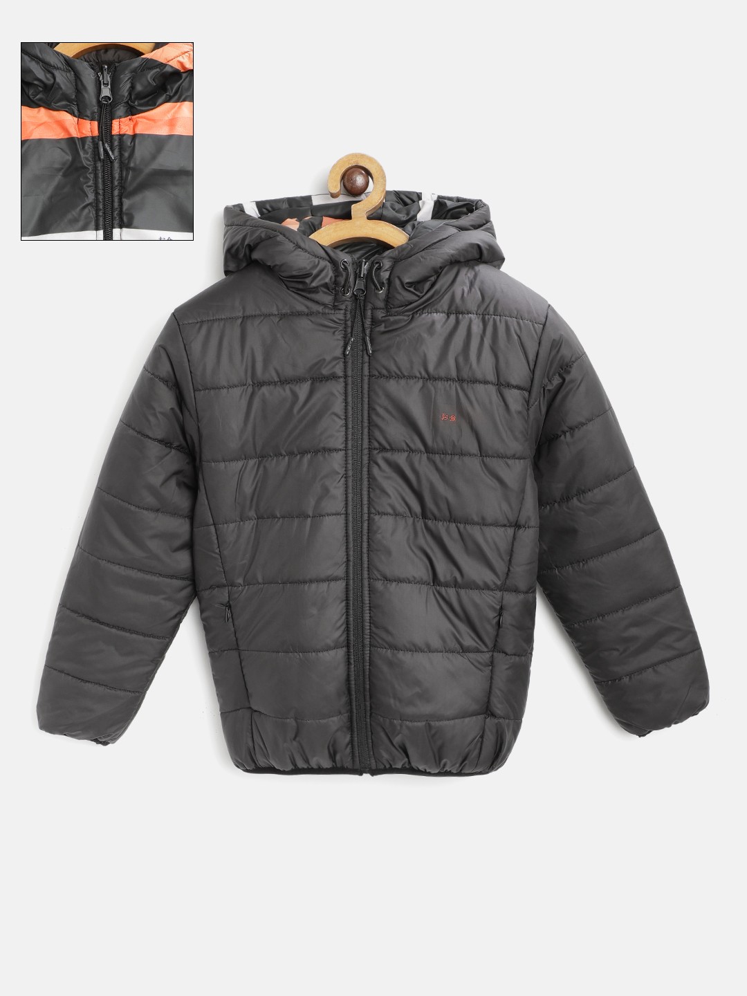 

Okane Boys Black & Orange Striped Reversible Hooded Padded Jacket