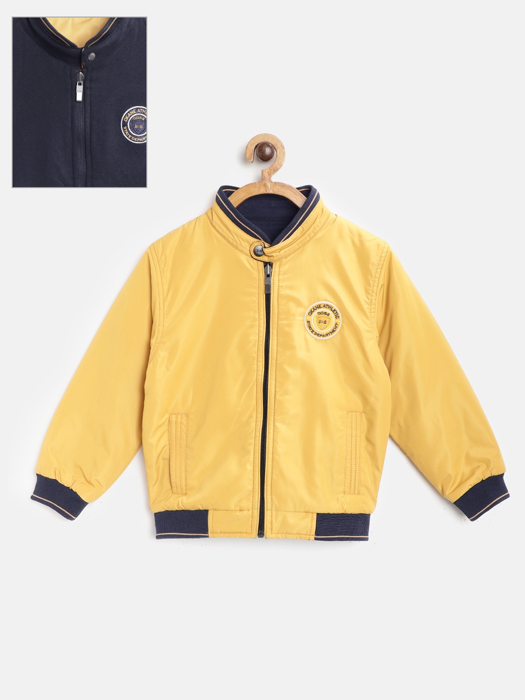 

Okane Boys Yellow & Navy Blue Reversible Bomber Jacket