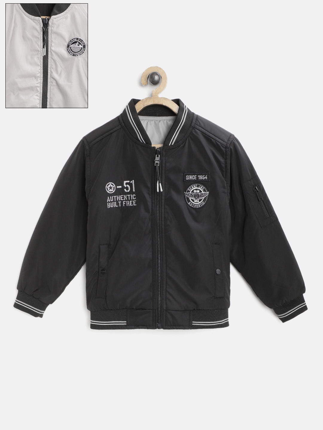 

Okane Boys Black & Grey Solid Reversible Bomber Jacket