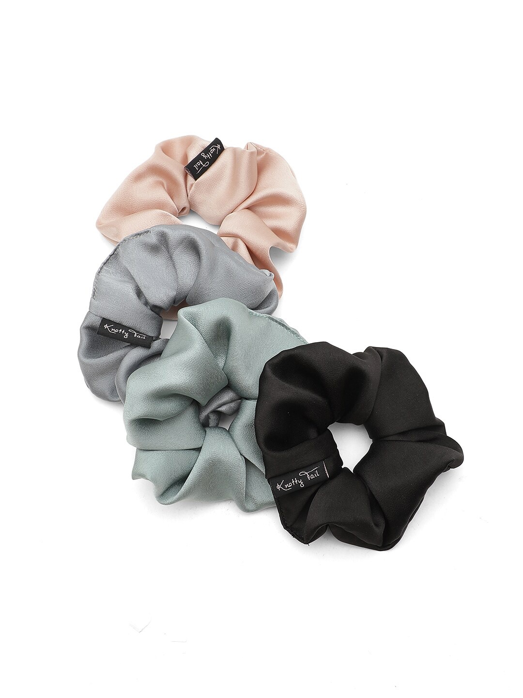 

Knotty Tail Women Black, Peach, Icyblue & Grey Set of 4 Scrunchies