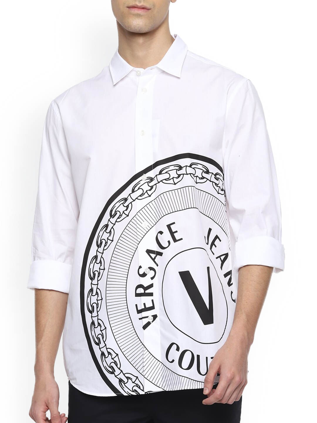 

Versace Jeans Couture Men White Opaque Printed Casual Shirt