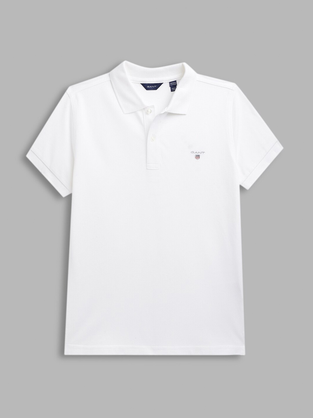 

GANT Boys White Solid Polo Collar Slim Fit T-shirt