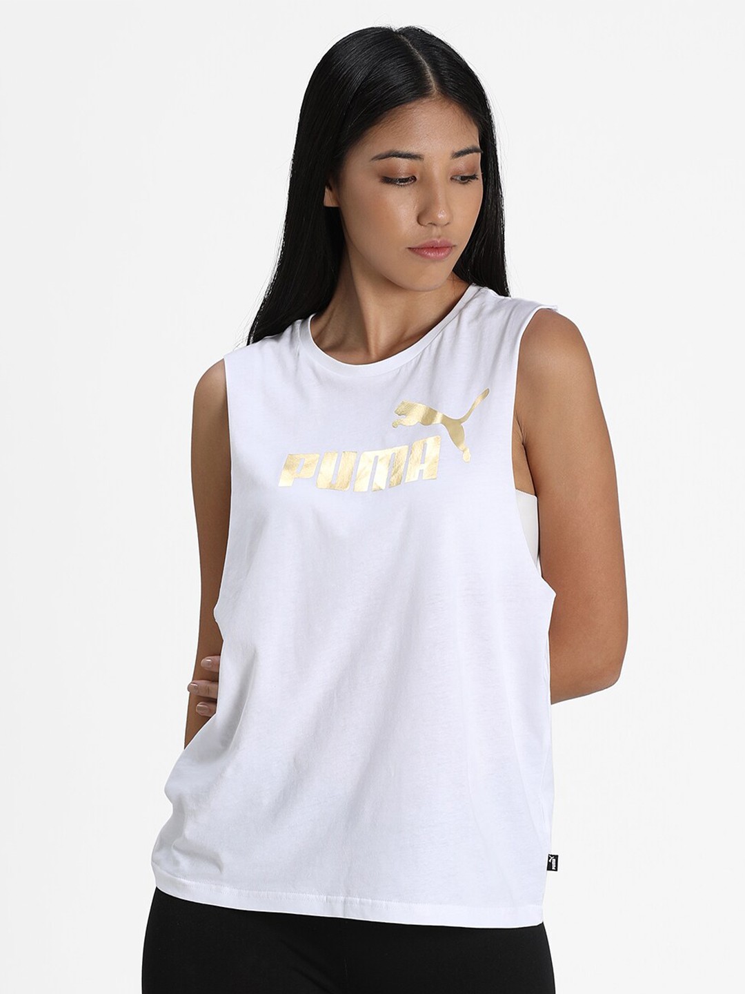 

Puma White ESS+ Cut Off Metallic Tank Top