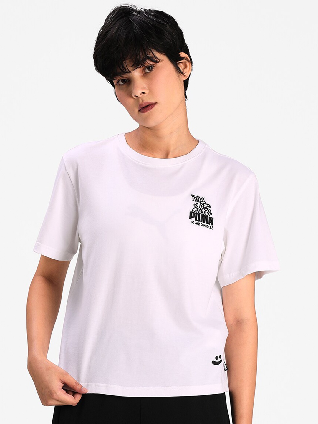 

Puma Women White & Black Printed Regular Crop Top