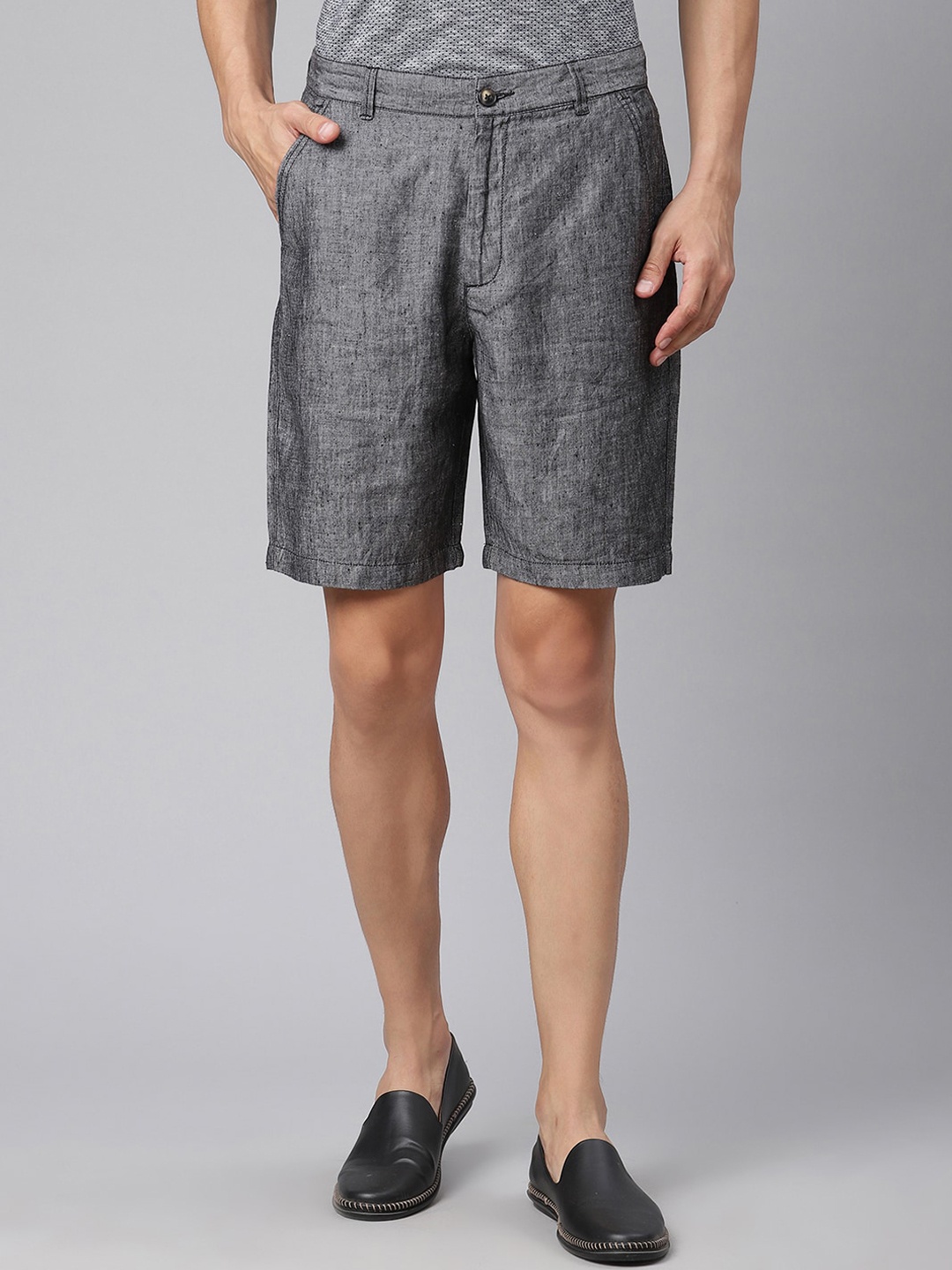 

HARSAM Men Charcoal Linen Regular Shorts