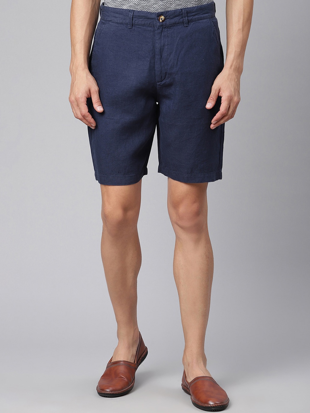 

HARSAM Men Navy Blue Linen Regular Shorts