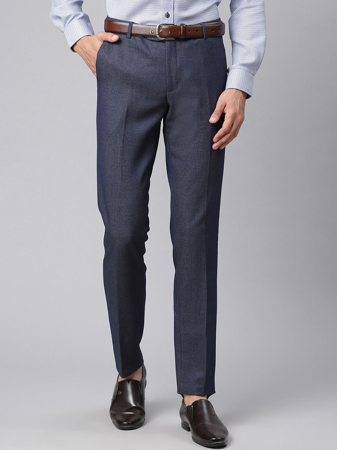 

HARSAM Men Navy Blue Slim Fit Formal Trousers