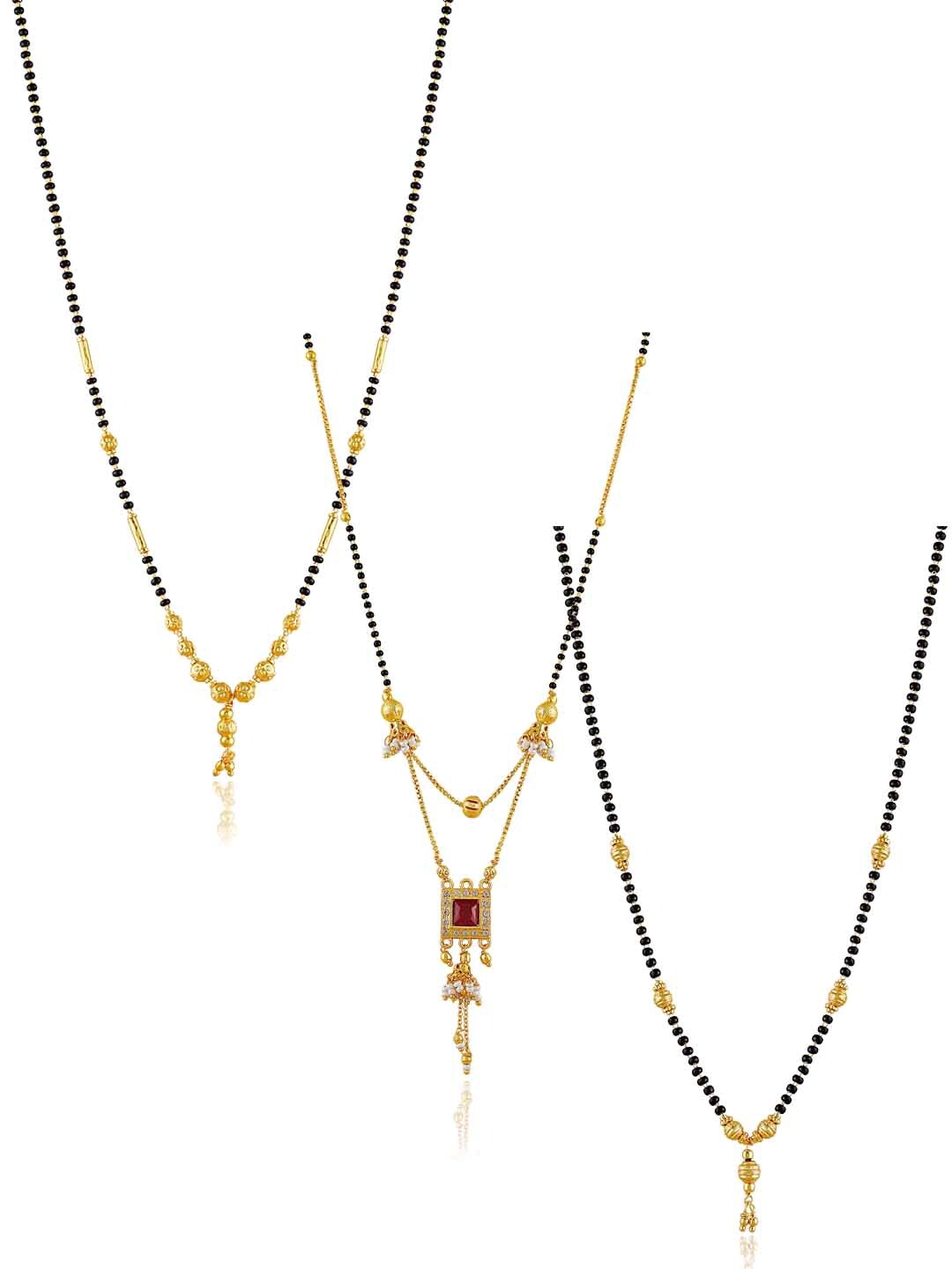 

Brandsoon Women Set Of 3 Gold-Plated & Black Beaded Mangalsutra