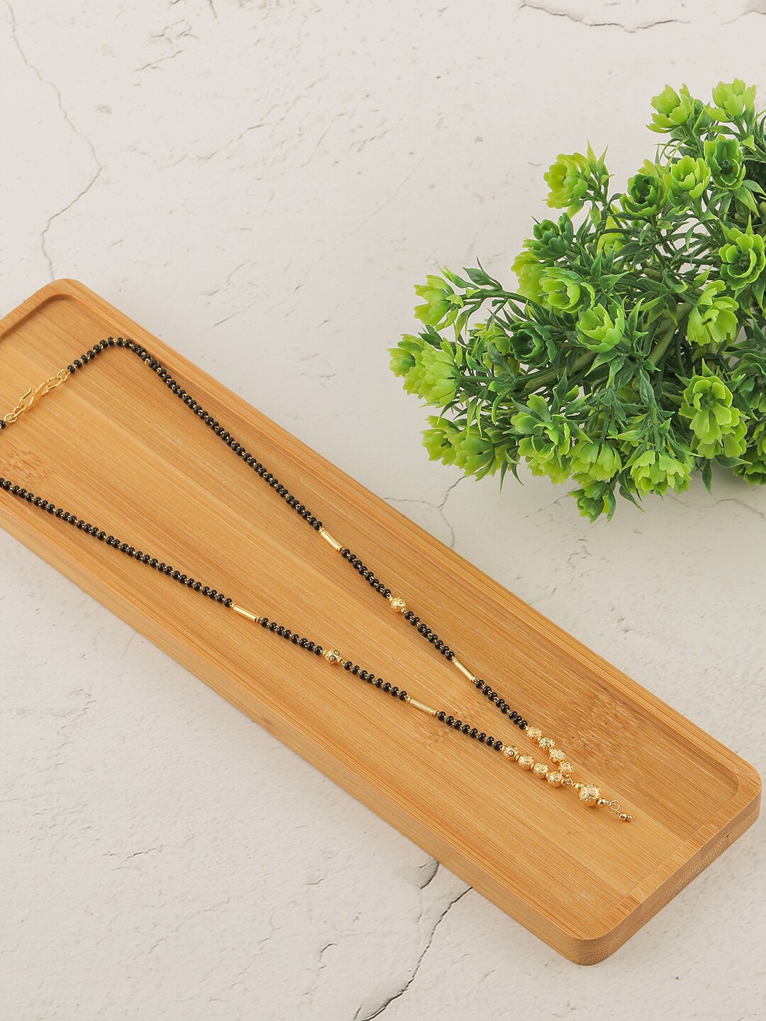 

Brandsoon Set Of 2 Gold-Plated Black Beaded Mangalsutra, Multi