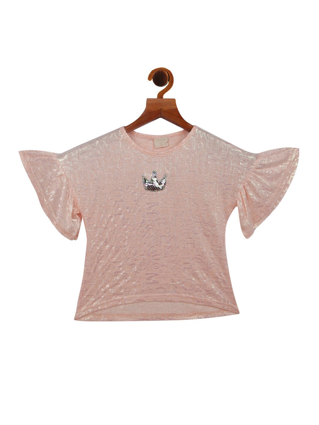 

Tiny Girl Girls Peach-Coloured Applique Regular Top