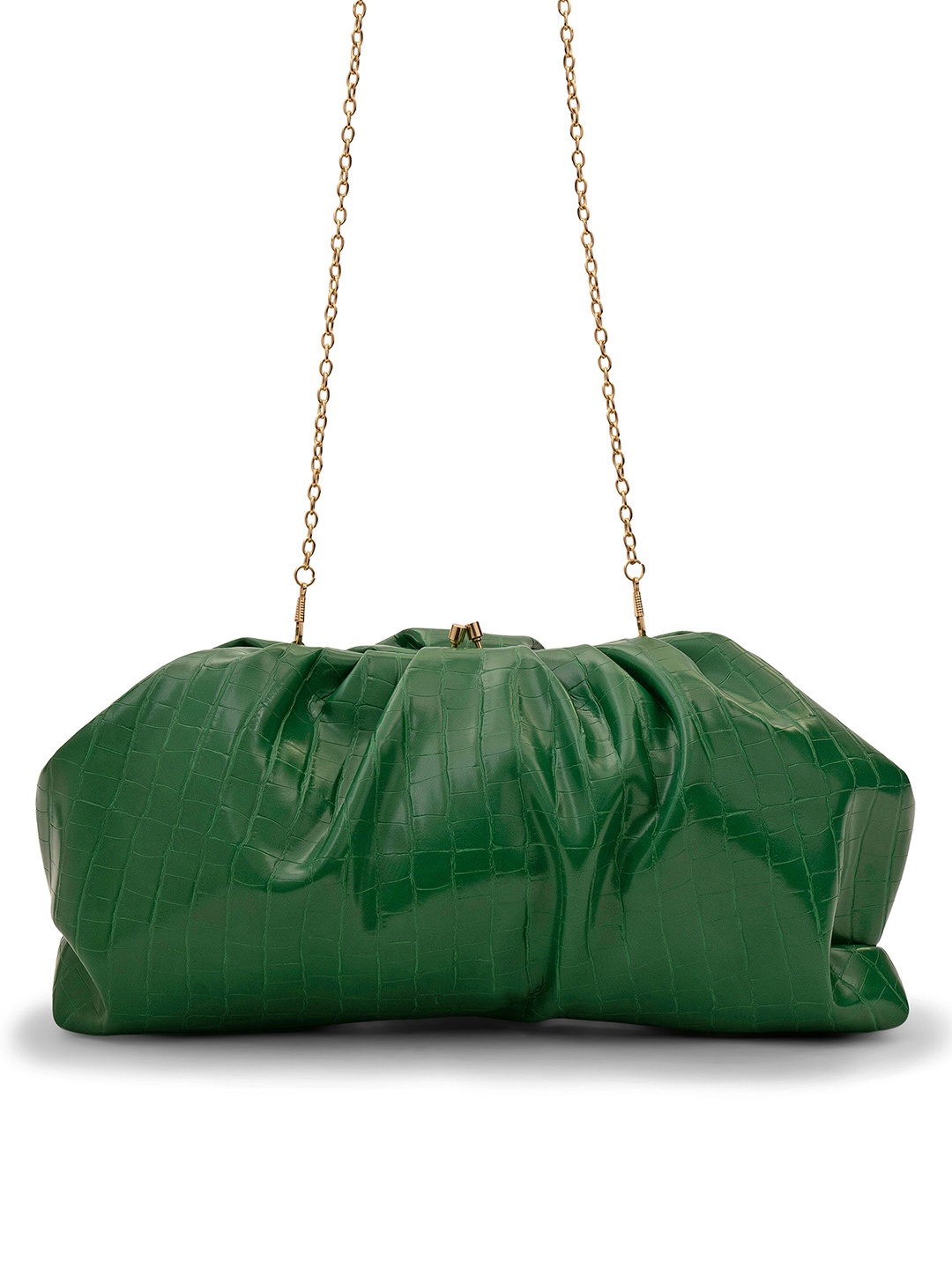 

MIRAGGIO Woman Green Textured Purse Clutch with Sling Chain