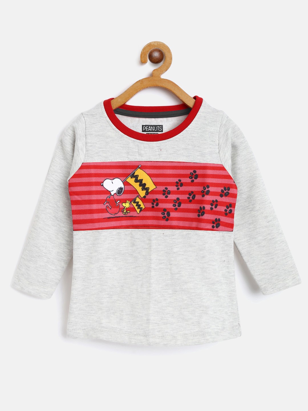 

Eteenz Girls Grey Melange & Red Cotton Snoppy Printed Sweatshirt