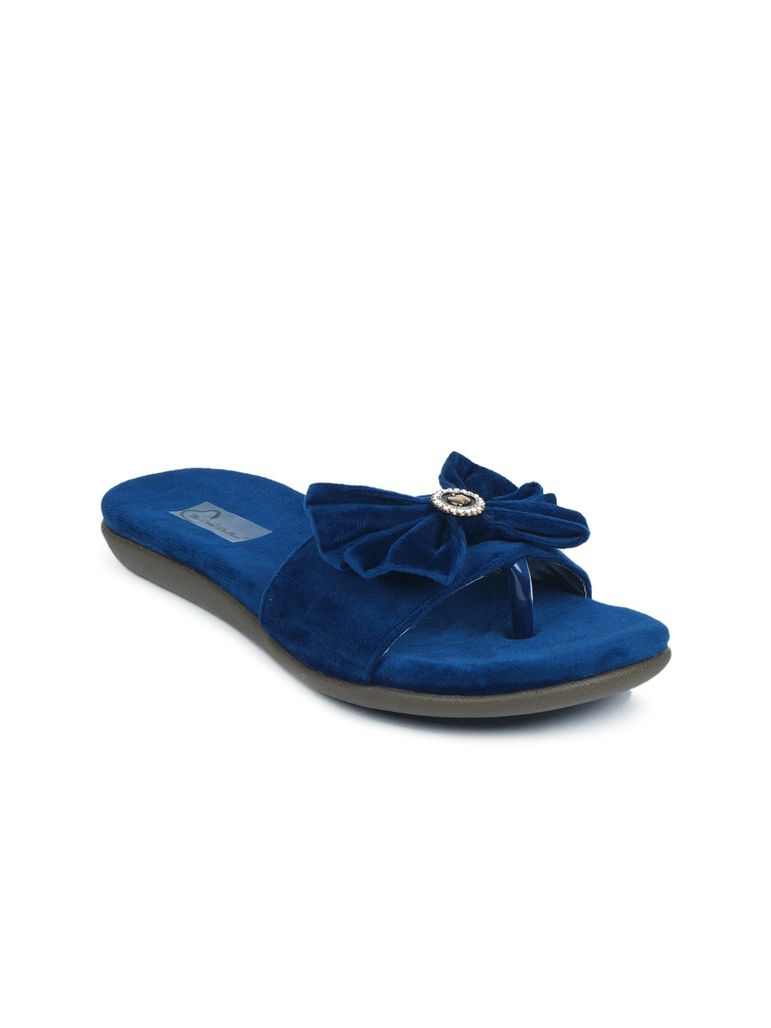 

The Desi Dulhan Women Blue & White Embellished Open Toe Flats with Bows