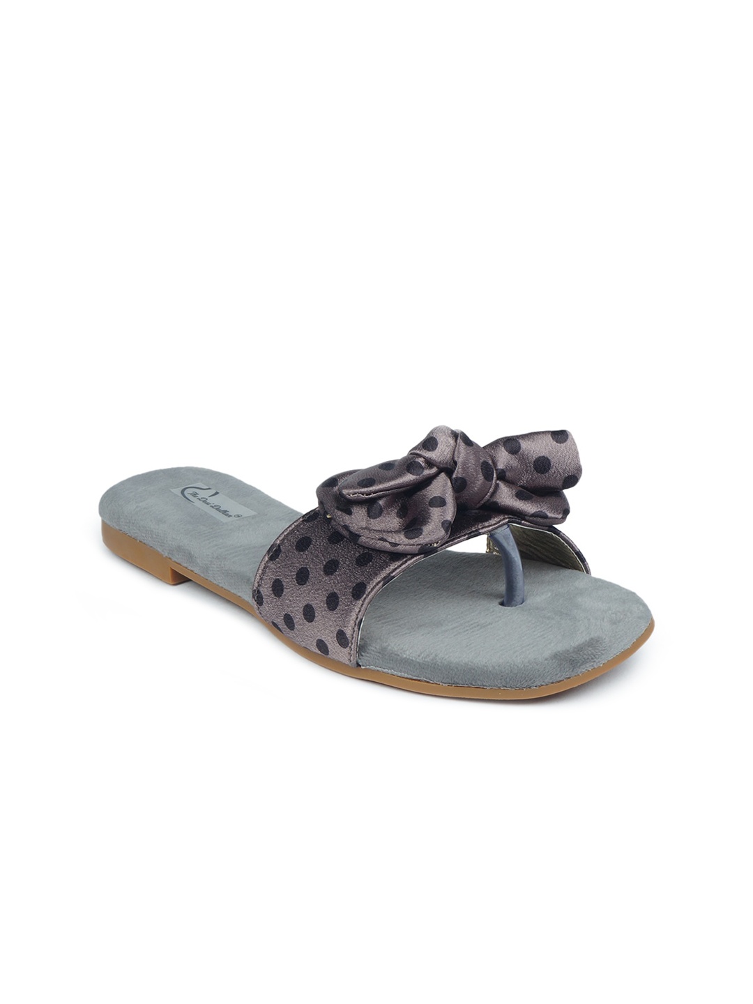 

The Desi Dulhan Women Grey Printed Open Toe Flats with Bows