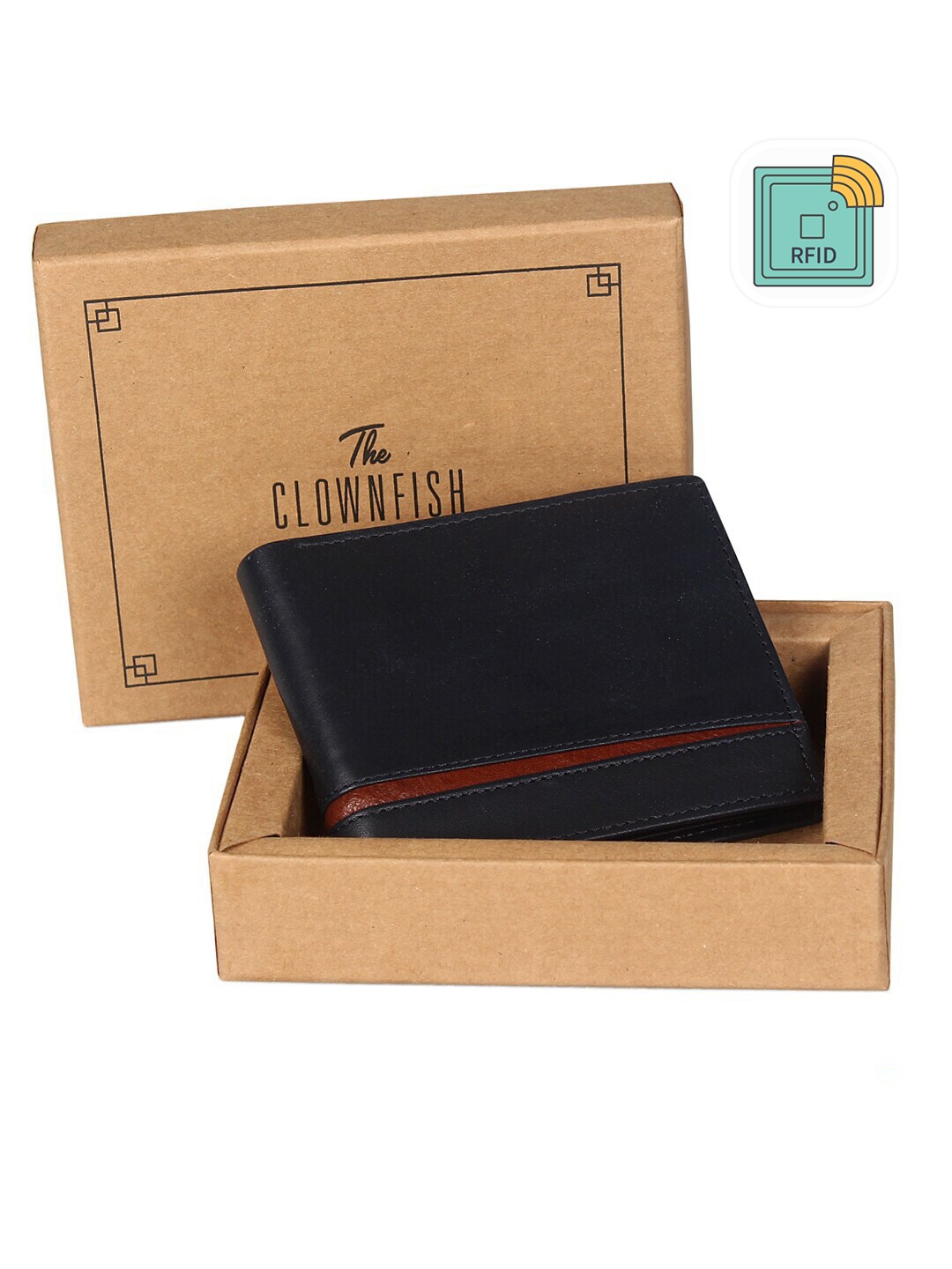 

THE CLOWNFISH Men Navy Blue Leather RFID Protected Two Fold Wallet