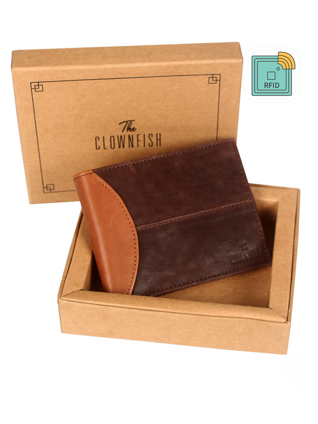 

THE CLOWNFISH Men Brown & Tan Colourblocked Leather Two Fold Wallet