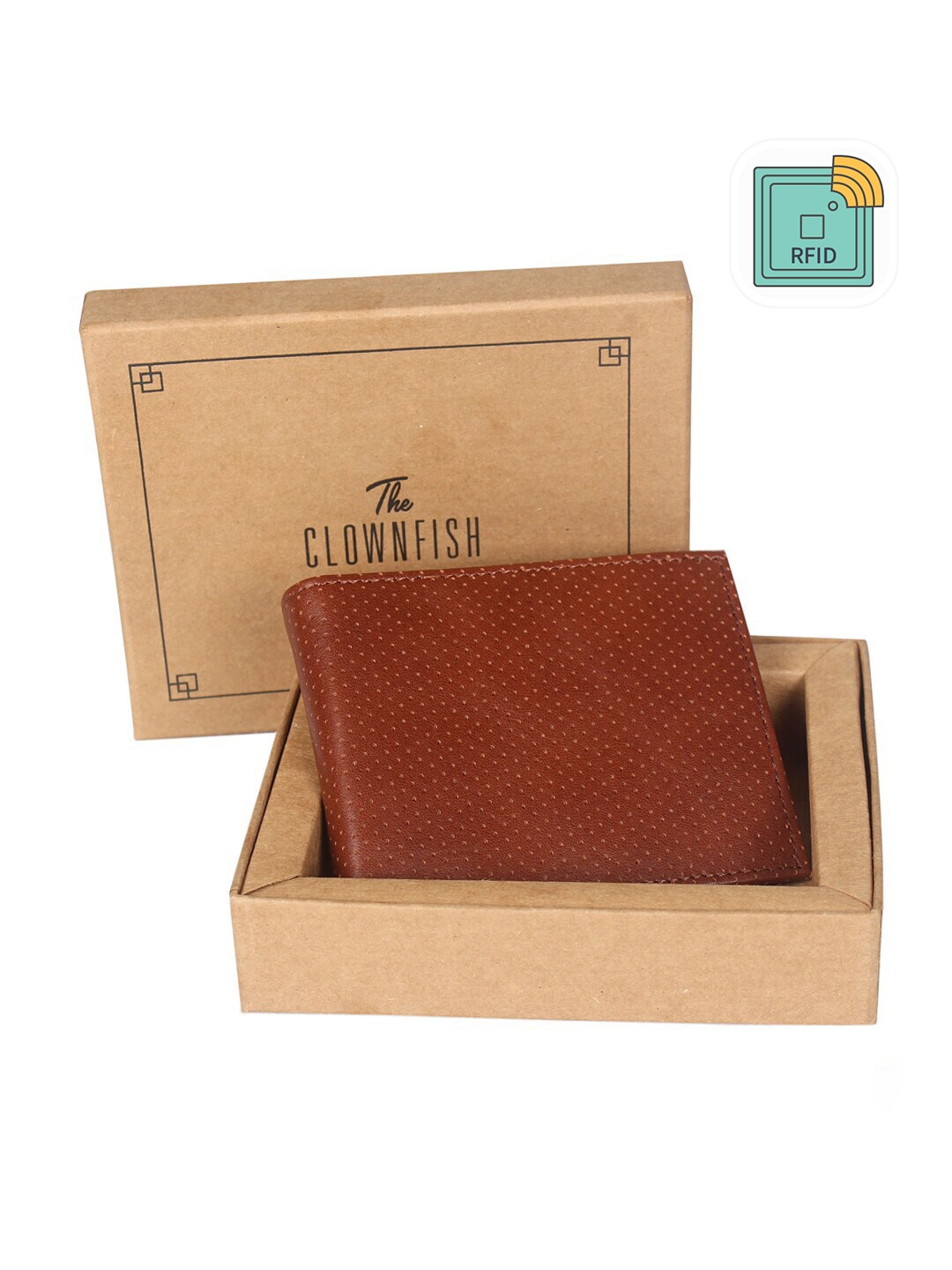 

THE CLOWNFISH Men Tan Brown RFID Protected Leather Bi-Fold Two Fold Wallet