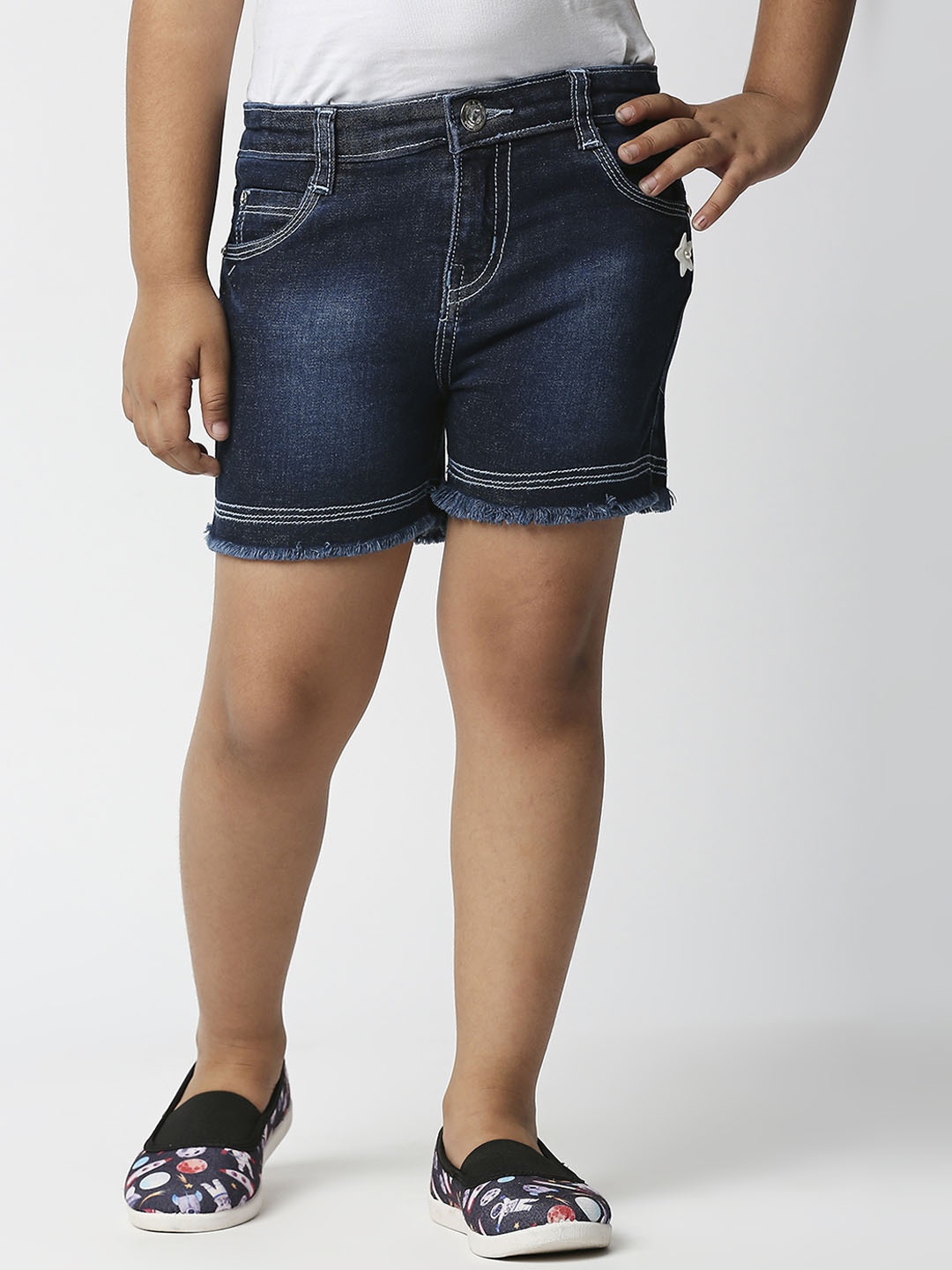 

High Star Girls Blue Cotton Slim Fit Denim Shorts