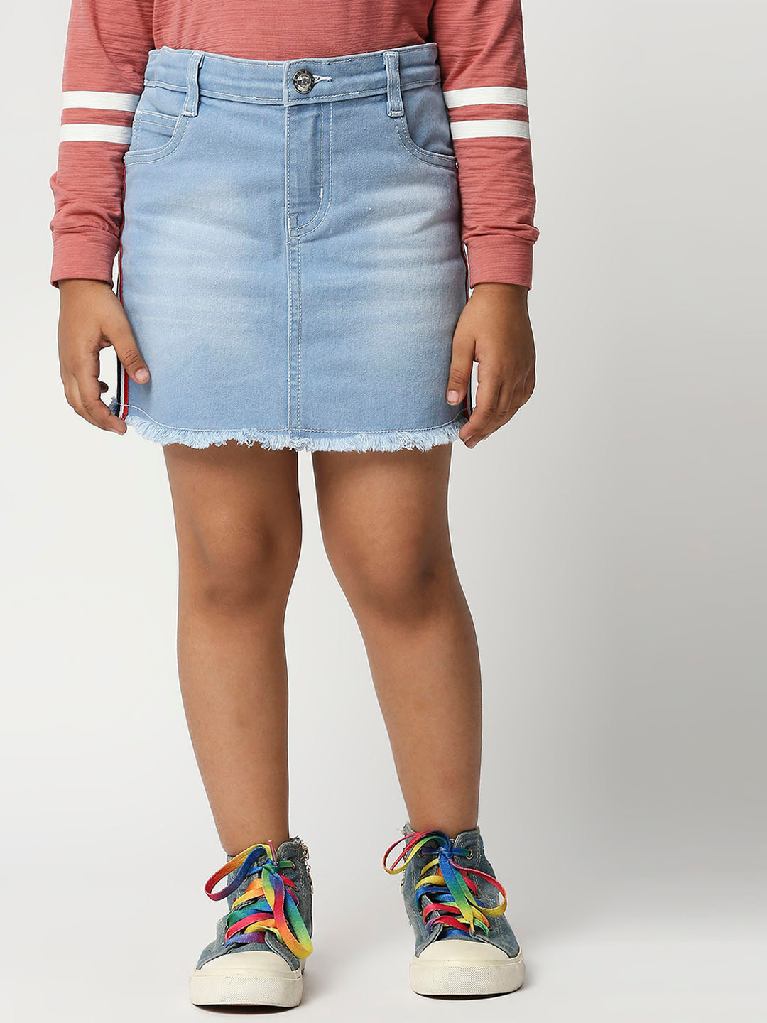 

High Star Girls Blue Washed A-Line Knee-Length Denim Skirt