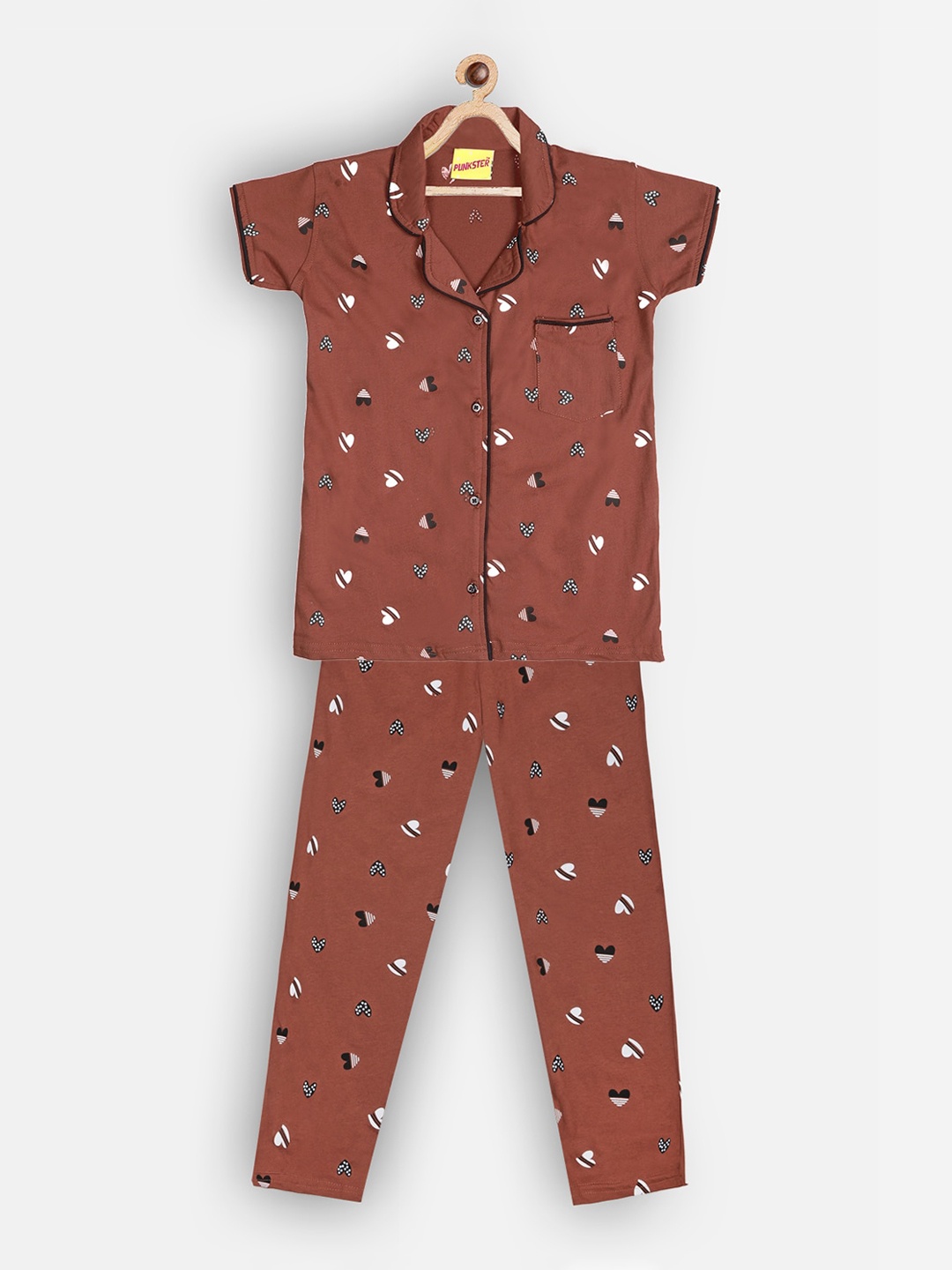 

Punkster Girls Rust & Black Printed Pure Cotton Night suit