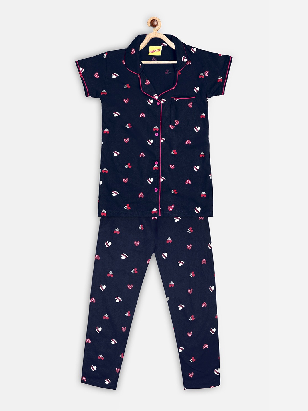 

Punkster Girls Navy Blue & White Printed Night suit