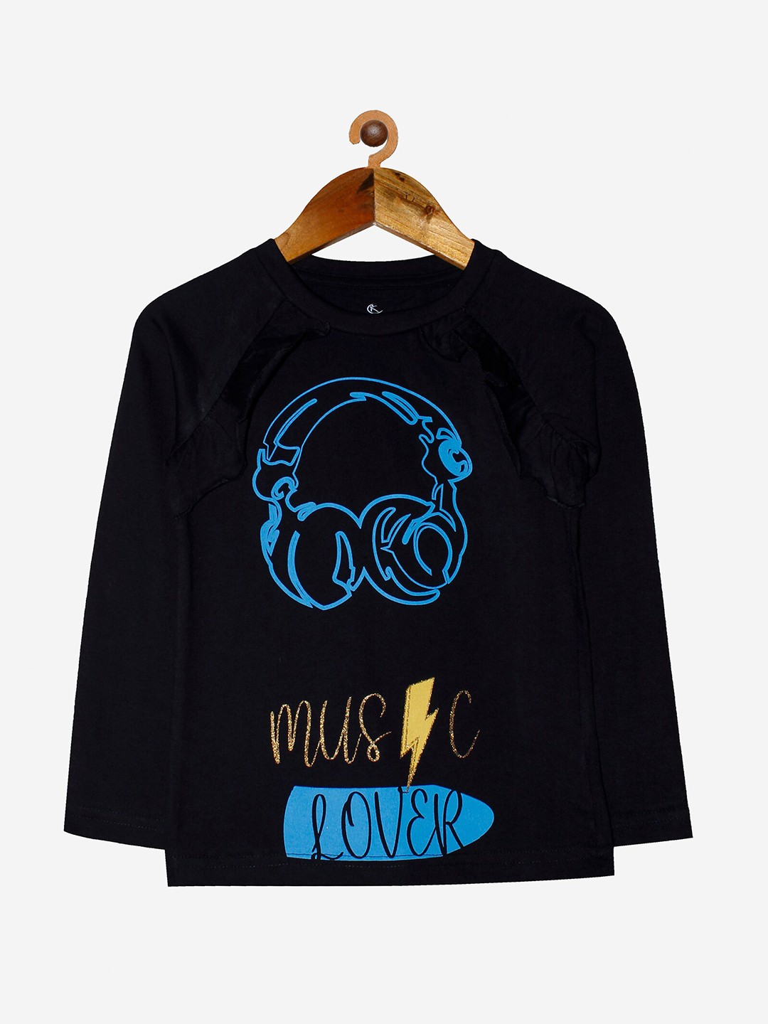 

KiddoPanti Girls Black Printed T-shirt