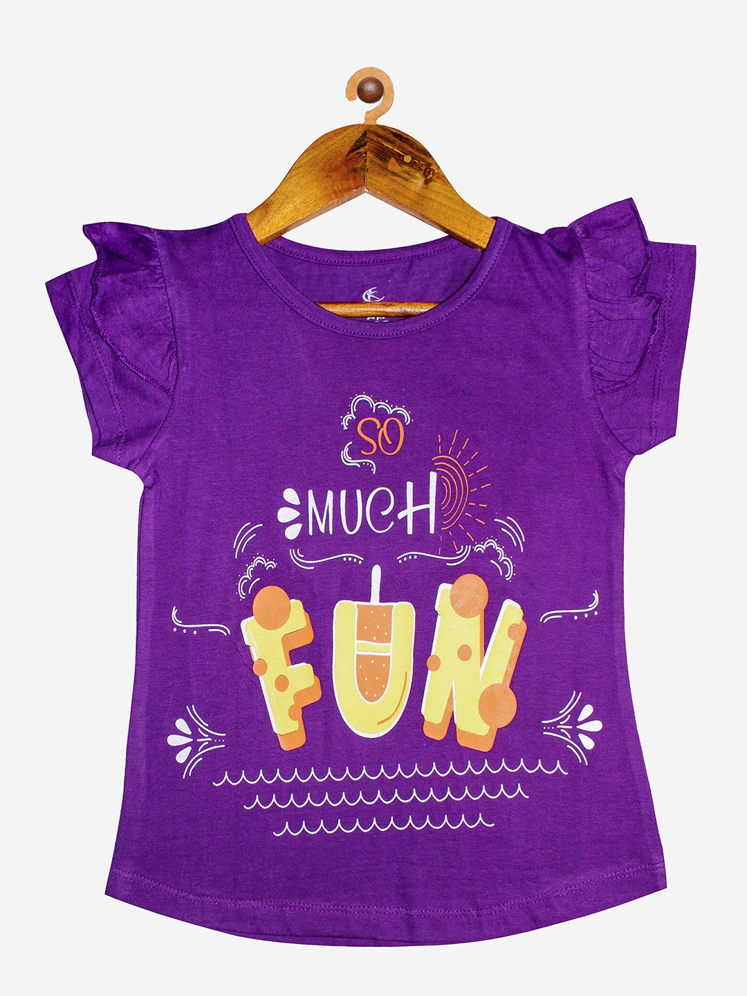 

KiddoPanti Girls Purple Cotton Printed Applique T-shirt