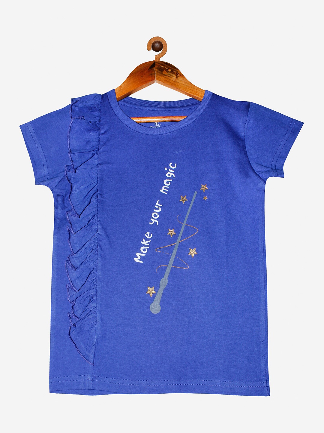 

KiddoPanti Girls Blue Printed Extended Sleeves T-shirt