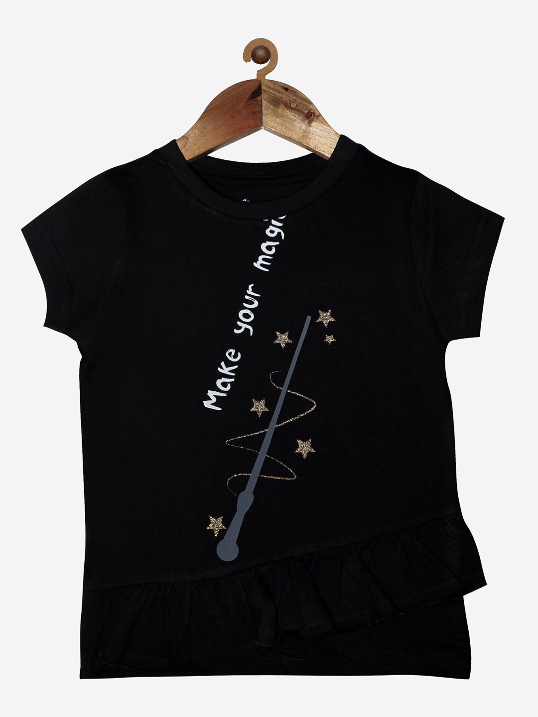 

KiddoPanti Girls Black Typography Printed T-shirt