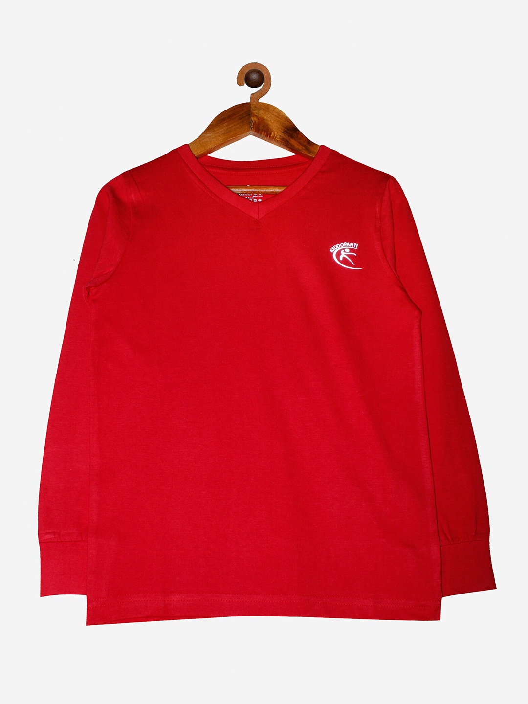 

KiddoPanti Girls Red V-Neck Applique T-shirt