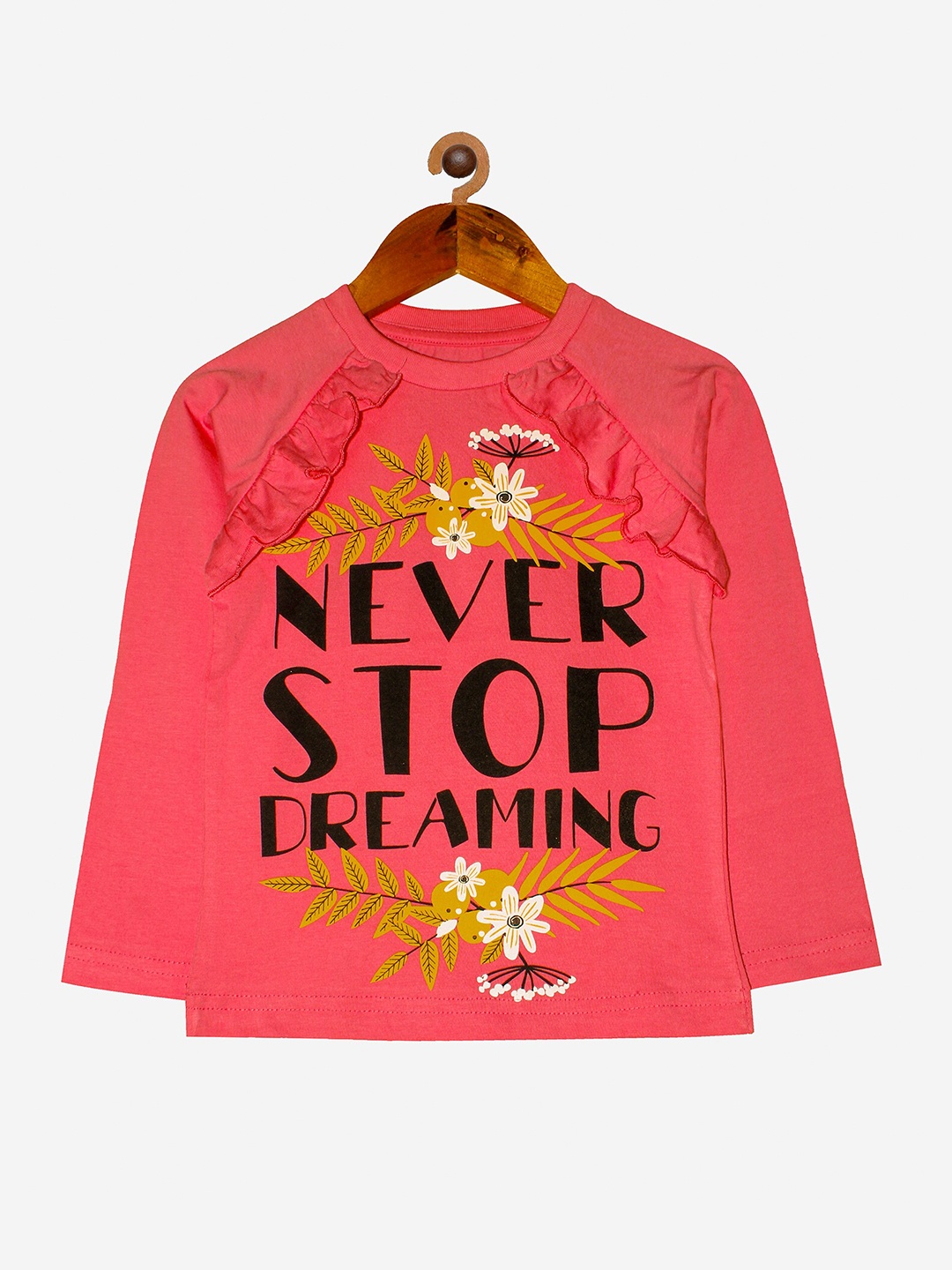 

KiddoPanti Girls Pink "Never Stop Dreaming" Printed T-shirt