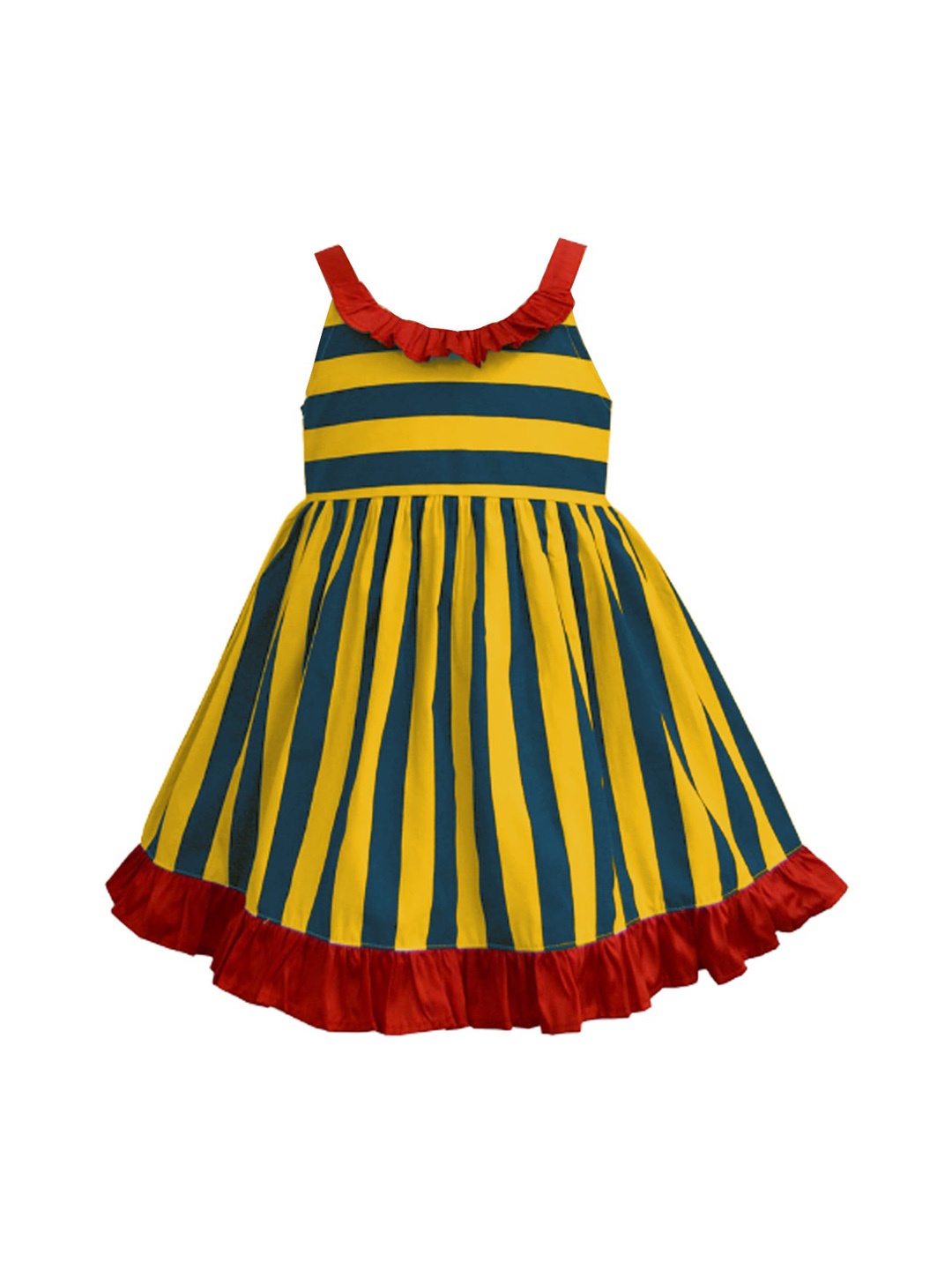 

A T U N Mustard & Navy Blue Yellow Striped Casual Dress