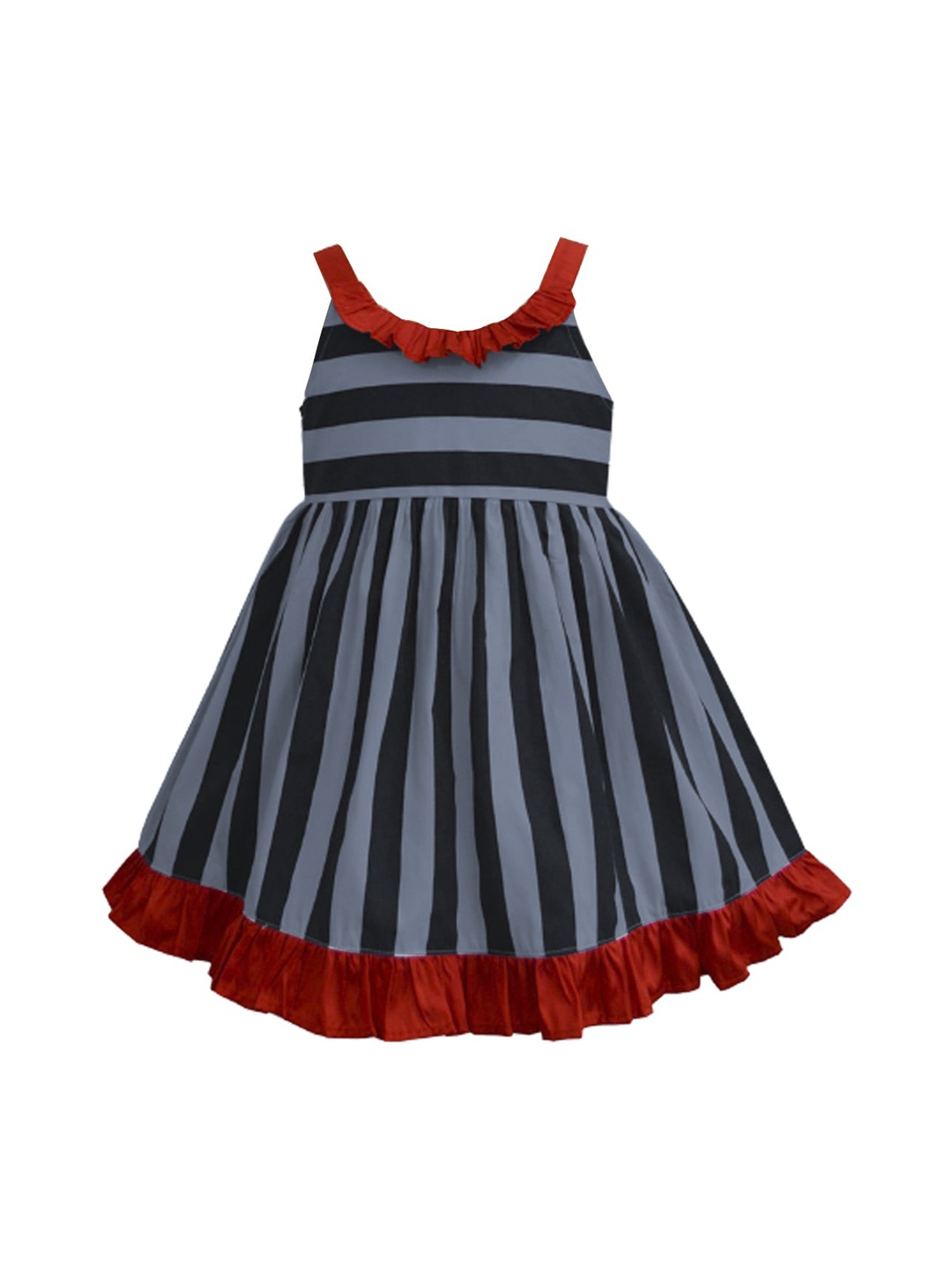 

A T U N Girls Grey & Black Striped Dress