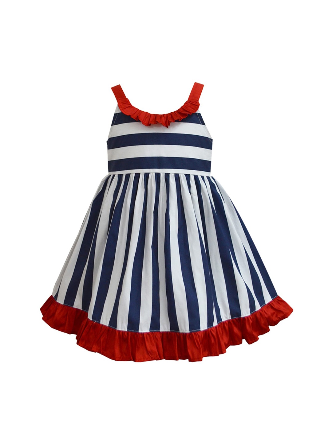

A T U N Navy Blue & White Striped Dress
