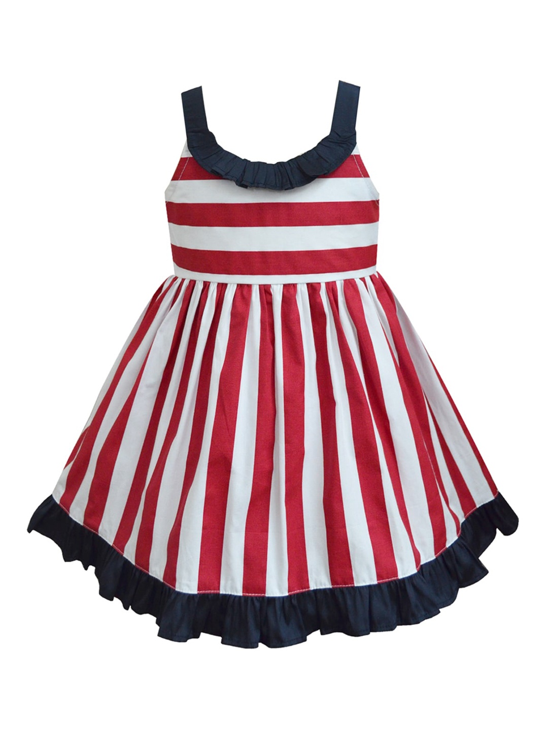 

A T U N Red Striped Fit & Flared Dress